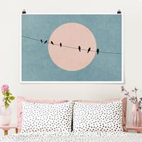 Klebefieber Poster Tiere Vögel vor rosa Sonne I