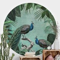 Klebefieber Runde Fototapete selbstklebend Shabby Chic Collage - Edler Pfau