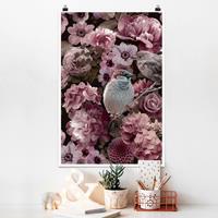 Klebefieber Poster Blumenparadies Spatzen in Altrosa