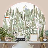 Klebefieber Runde Fototapete selbstklebend Flamingo und Storch mit Pflanzen