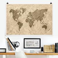 Klebefieber Poster Papier Weltkarte Beige Braun