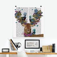 Klebefieber Poster Vogelfänger - Hirsch mit Tauben