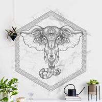Klebefieber Hexagon Fototapete selbstklebend Spiritueller Elefant in Marmoroptik