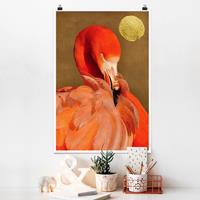Klebefieber Poster Tiere Goldener Mond mit Flamingo