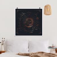 Klebefieber Poster Astrologie Sonne Mond und Sterne Blau Gold