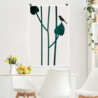 Klebefieber Poster Tiere Grafische Pflanzenwelt - Vogel auf Blatt