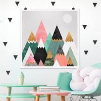 Klebefieber Poster Dreieckige Berge mit Goldspitzen