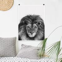 Klebefieber Poster Illustration Löwe Schwarz Weiß Malerei