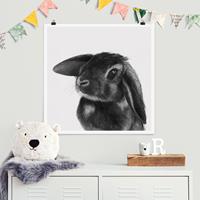 Klebefieber Poster Illustration Hase Schwarz Weiß Zeichnung