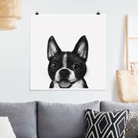 Klebefieber Poster Illustration Hund Boston Schwarz Weiß Malerei