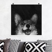 Klebefieber Poster Illustration Hund Corgi Malerei Schwarz Weiß