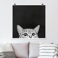 Klebefieber Poster Illustration Katze Schwarz Weiß Zeichnung