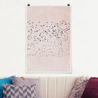 Klebefieber Poster Tiere Vogelschwarm im Sonnenuntergang