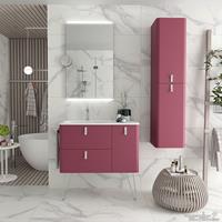 Muebles Unique badmeubel 90cm rechts granate rood met chromen grepen