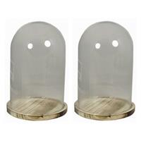 2x Glazen Decoratie Stolpen Op Houten Plateau 25 Cm - Decoratieve Stolpen