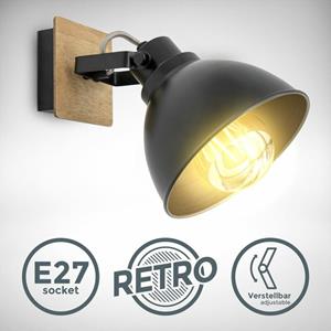 B.K.LICHT LED Wandlampe Retro Wandspot Vintage Wandleuchte Holz Industrie Wohnzimmer Flur