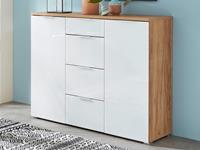 Mobistoxx Commode TOLDO 2 deuren 4 lades navarra eik/hoogglans wit