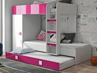 Mobistoxx Stapelbed TOMORROW 90x200 cm wit/hoogglans roze met kledingkast aan de linkerzijde