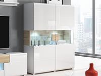 Mobistoxx Vitrinekast TORERO 2 deuren sanremo/hoogglans wit met led