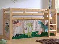 Mobistoxx Bed ALIZE halfhoogslaper 90x200 cm natuurlijk pijnboom tent Dinosaurus