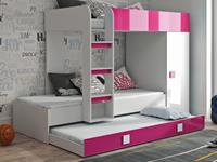 Mobistoxx Stapelbed TOMORROW 90x200 cm wit/hoogglans roze met kledingkast aan de rechterzijde