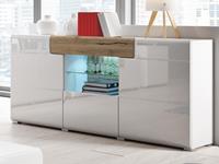 Mobistoxx Dressoir TORERO 3 deuren 1 lade sanremo/hoogglans wit met led