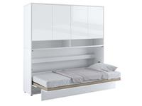 Mobistoxx Opklapbed CONCEPTION PRO 90x200 cm wit/glanzend wit (horizontaal) met opzetkast met matras