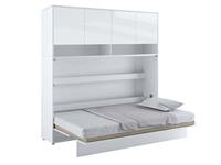 Mobistoxx Opklapbed CONCEPTION PRO 120x200 cm wit/glanzend wit (horizontaal) met opzetkast met matras