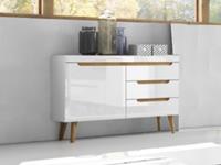Mobistoxx Dressoir NORDO 1 deur 3 lades wit/hoogglans wit