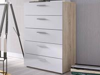 Mobistoxx Commode POPEI 5 lades eik/hoogglans wit