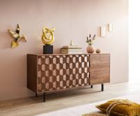 DELIFE Sideboard Fevo 145 cm Akazie Braun 2 Türen 3 Schubfächer L-Fuß
