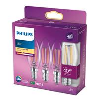 Philips Lampen LED (3er Set) E14 4,3W Kerze PH 929001889759 Glas