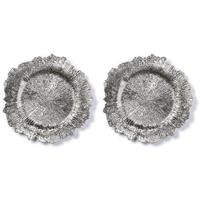 2x Kaarsenborden/plateaus zilver asymmetrisch 33 cm rond -