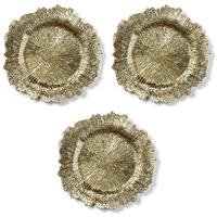 3x Kaarsenborden/plateaus goud asymmetrisch 33 cm rond -