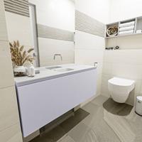 MONDIAZ OLAN Toiletmeubel 120x30x40cm met 0 kraangaten 1 lades cale mat Wastafel Lex midden Solid Surface Wit FK75342661