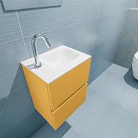 MONDIAZ ADA Toiletmeubel 40x30x50cm met 1 kraangaten 2 lades ocher mat Wastafel Lex rechts Solid Surface Wit FK75341857