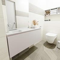 MONDIAZ OLAN Toiletmeubel 120x30x40cm met 1 kraangaten 1 lades linen mat Wastafel Lex links Solid Surface Wit FK75342633