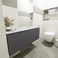 MONDIAZ OLAN Toiletmeubel 120x30x40cm met 0 kraangaten 1 lades dark grey mat Wastafel Lex rechts Solid Surface Wit FK75342491