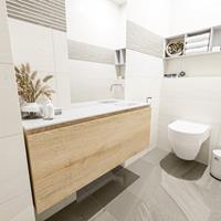 MONDIAZ OLAN Toiletmeubel 120x30x40cm met 0 kraangaten 1 lades washed oak mat Wastafel Lex rechts Solid Surface Wit FK75342694