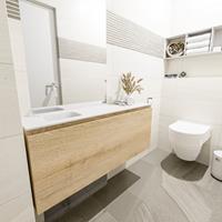 MONDIAZ OLAN Toiletmeubel 120x30x40cm met 0 kraangaten 1 lades washed oak mat Wastafel Lex links Solid Surface Wit FK75342692