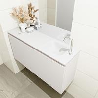 MONDIAZ OLAN Toiletmeubel 100x30x40cm met 1 kraangaten 1 lades linen mat Wastafel Lex rechts Solid Surface Wit FK75342629