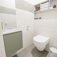 MONDIAZ OLAN Toiletmeubel 40x30x40cm met 1 kraangaten 1 lades army mat Wastafel Lex rechts Solid Surface Wit FK75342524