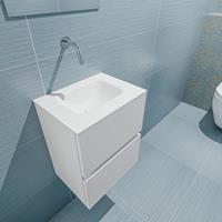 MONDIAZ ADA Toiletmeubel 40x30x50cm met 0 kraangaten 2 lades talc mat Wastafel Lex midden Solid Surface Wit FK75341709