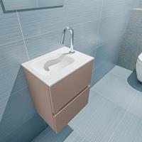 MONDIAZ ADA Toiletmeubel 40x30x50cm met 1 kraangaten 2 lades smoke mat Wastafel Lex links Solid Surface Wit FK75341797