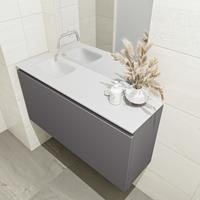 MONDIAZ OLAN Toiletmeubel 100x30x40cm met 0 kraangaten 1 lades dark grey mat Wastafel Lex links Solid Surface Wit FK75342483