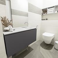 MONDIAZ OLAN Toiletmeubel 100x30x40cm met 0 kraangaten 1 lades dark grey mat Wastafel Lex rechts Solid Surface Wit FK75342485