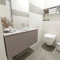 MONDIAZ OLAN Toiletmeubel 100x30x40cm met 1 kraangaten 1 lades smoke mat Wastafel Lex midden Solid Surface Wit FK75342509