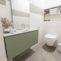 MONDIAZ OLAN Toiletmeubel 100x30x40cm met 1 kraangaten 1 lades army mat Wastafel Lex midden Solid Surface Wit FK75342538