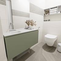 MONDIAZ OLAN Toiletmeubel 100x30x40cm met 0 kraangaten 1 lades army mat Wastafel Lex links Solid Surface Wit FK75342541