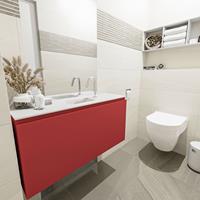 MONDIAZ OLAN Toiletmeubel 100x30x40cm met 1 kraangaten 1 lades fire mat Wastafel Lex midden Solid Surface Wit FK75342596